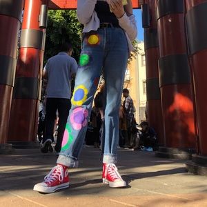 🌼hand painted colorful flower jeans
